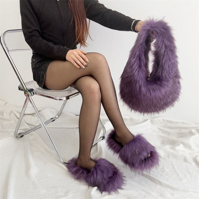 A new European-American hand-carriage slipper bag with a simulette-skin fur shell bag