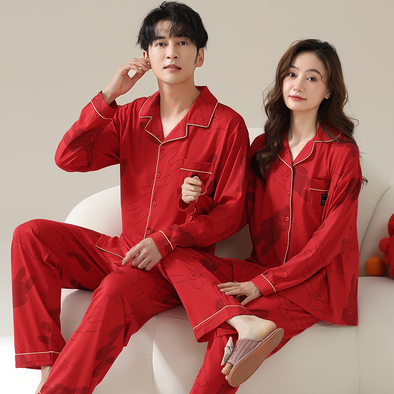 5A chống vi khuẩn kéo dài pyjama cho các cặp vợ chồng khi kết hôn, pyjama, cành cây và cành cây của quần áo trong nhà đỏ