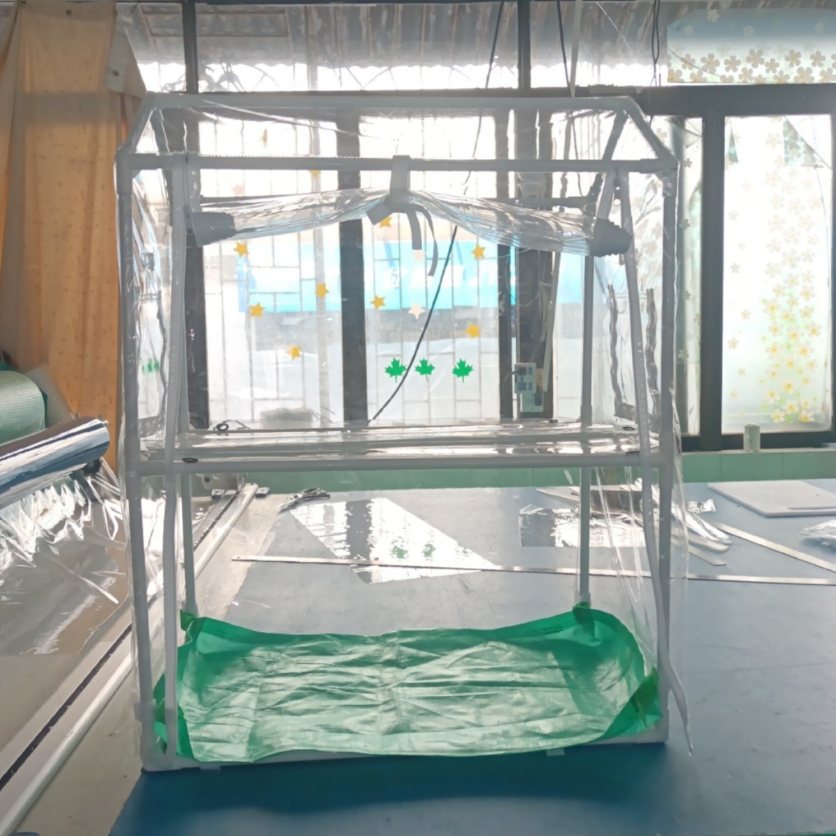 Nhà kính nhỏ ngoài trời, khóa kéo gấp đôi và phun sơn lên giá thép, bốn vườn mùa
