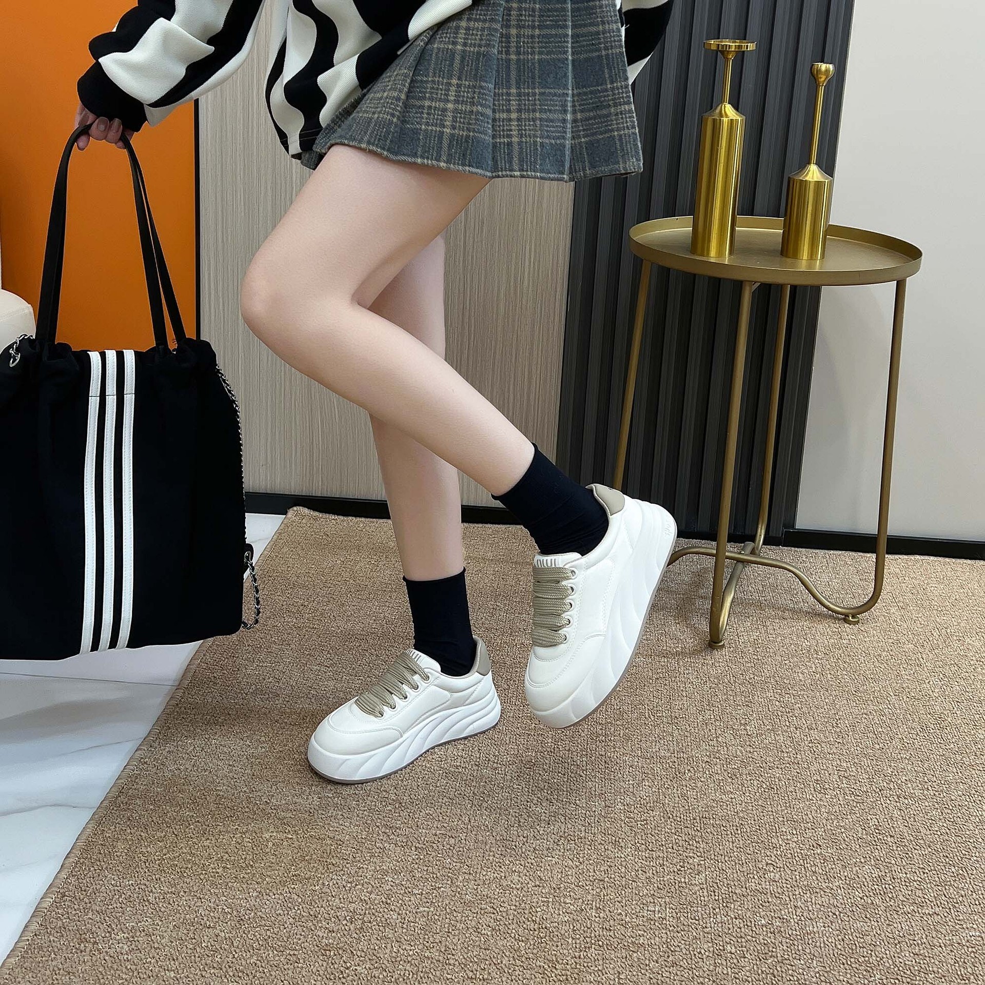2024 Spring New Thick Bottoms Up Recreational High Heel Shoes Super Soft Super Light Shoes With Real Skin Shoes