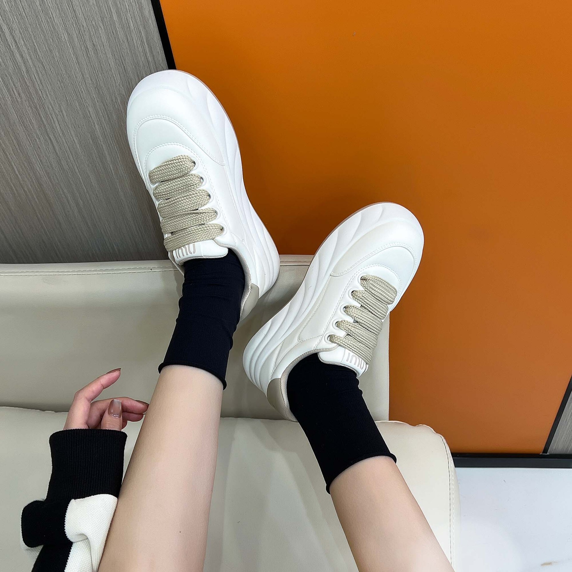 2024 Spring New Thick Bottoms Up Recreational High Heel Shoes Super Soft Super Light Shoes With Real Skin Shoes