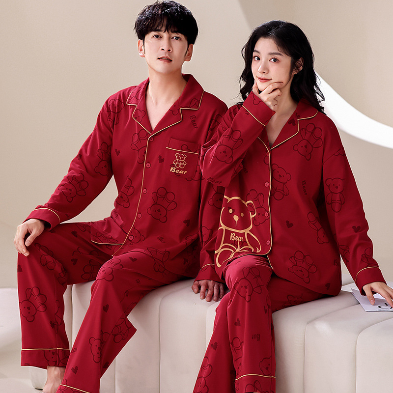 5A chống vi khuẩn kéo dài pyjama cho các cặp vợ chồng khi kết hôn, pyjama, cành cây và cành cây của quần áo trong nhà đỏ