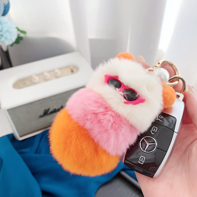 2022 new otter rabbit fur vacation caterpillar key buttoned to cute velvet wrapper accessories.