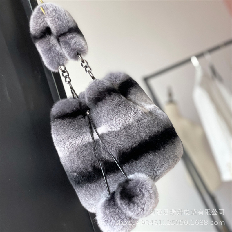 2021 new hare hair lady bag bag, slashed water bucket, panther-skinned, high-volume, high-volume twitch.