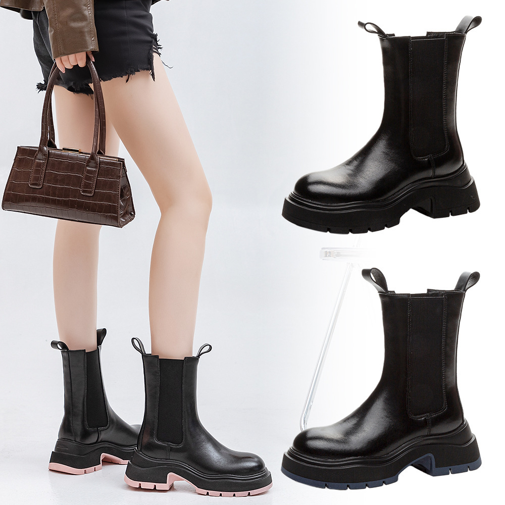 Cross-border supply of real skin BV boots to increase the height of 2024 new boots for the fall.