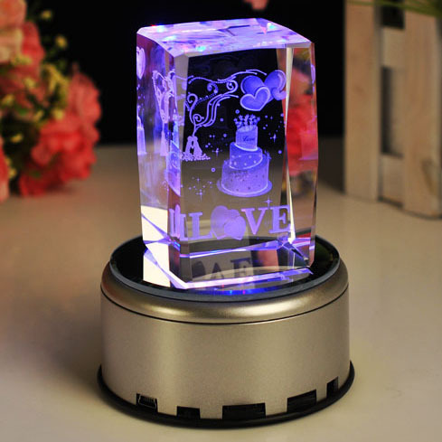 3D crystal engraves the seven-colored light crystal base MP3 music belt card, LED music lamp