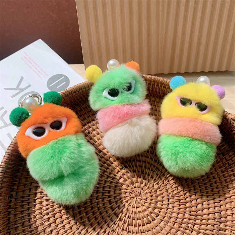 2022 new otter rabbit fur vacation caterpillar key buttoned to cute velvet wrapper accessories.