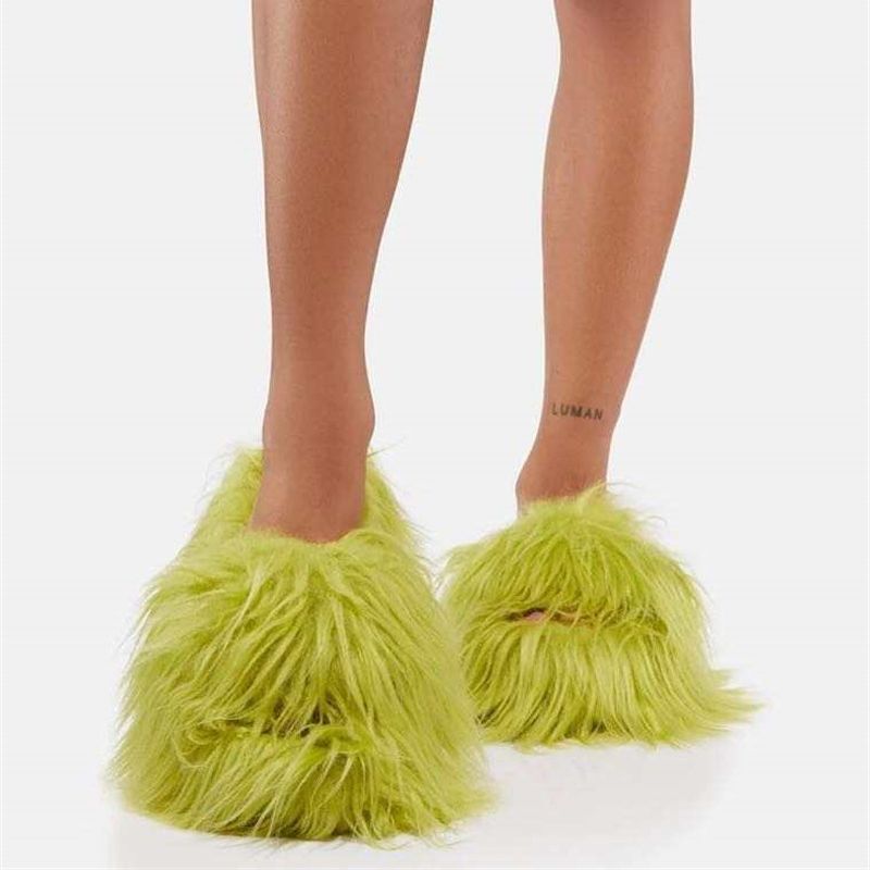 Foreign trade new home slippers across borders imitating Mongolian wool, hairy, hairy, hairy, hairy, hairy, hairy, hairy, fury, y2K slippers.