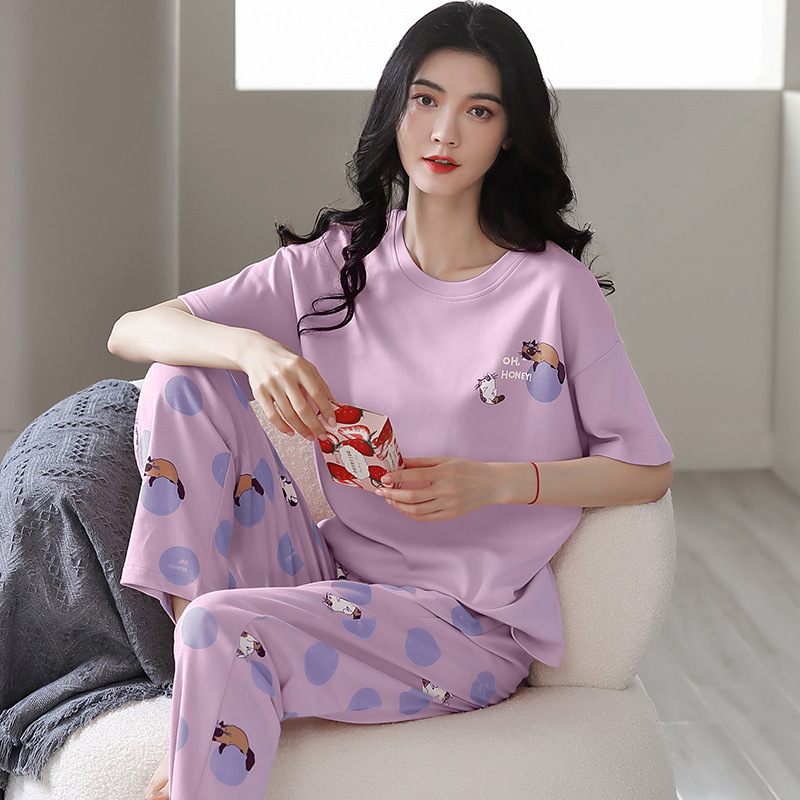 100 bông % pyjama nguyên chất cotton short-leeveed quần shorts đầy bông tròn nhân viên mặc một bộ đồ gia đình bên ngoài mùa hè
