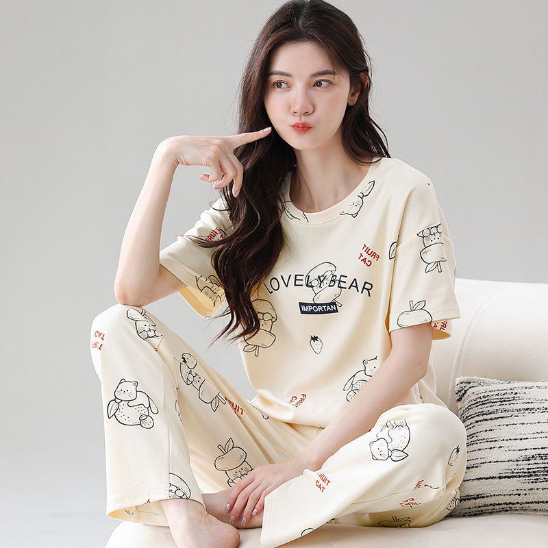 100 bông % pyjama nguyên chất cotton short-leeveed quần shorts đầy bông tròn nhân viên mặc một bộ đồ gia đình bên ngoài mùa hè
