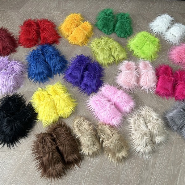 Foreign trade new home slippers across borders imitating Mongolian wool, hairy, hairy, hairy, hairy, hairy, hairy, hairy, fury, y2K slippers.