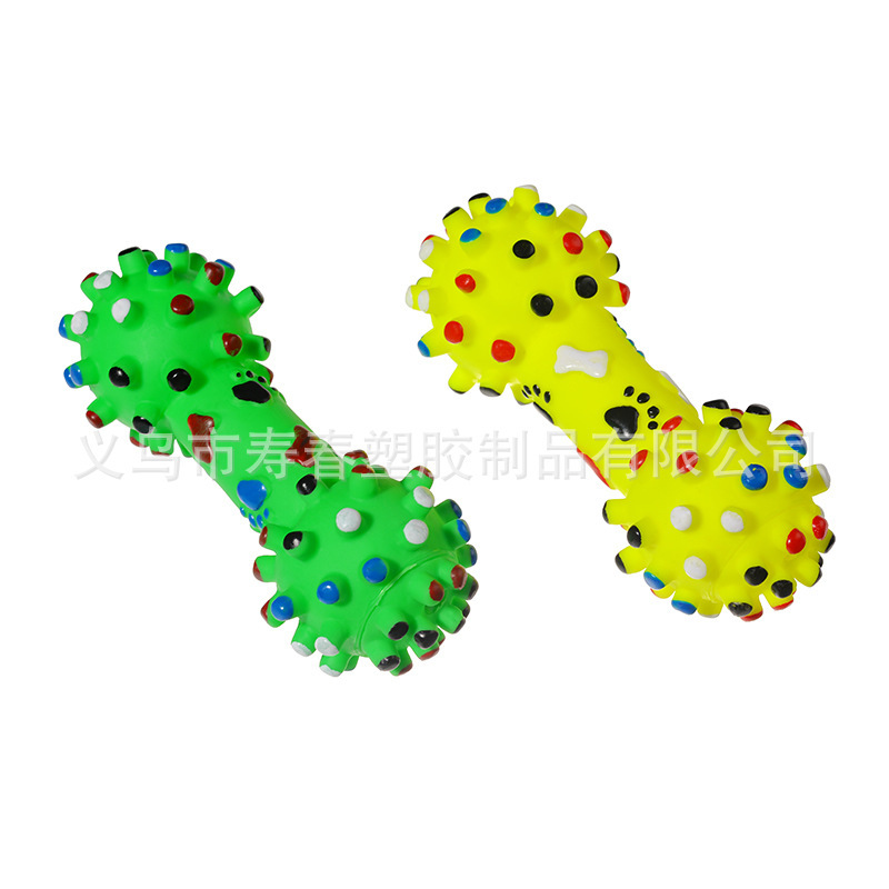 厂家直销  搪胶发声大刺哑铃玩具 工厂认证