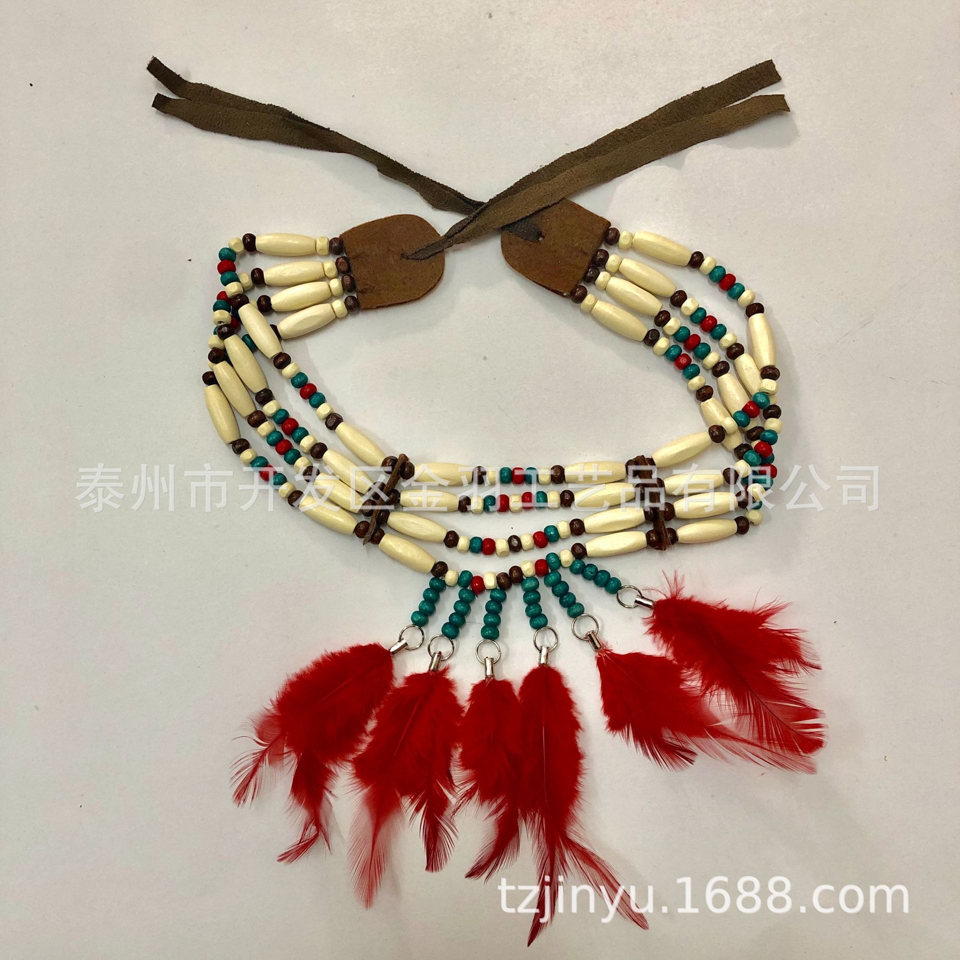 Female Indian necklace, adult size, red cock tail hair.