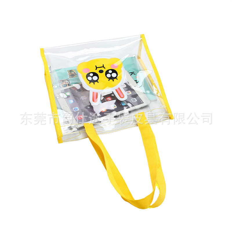 New cartoon PVC handbag, cute green PVC pack, large capacity PVC slash pack.