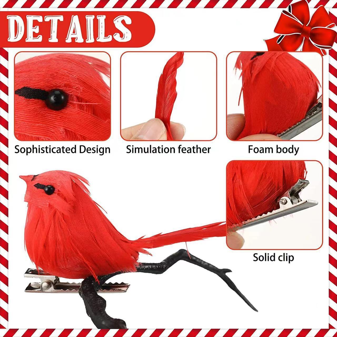 Christmas Decoration Red Bird Snatch mini imitating Red Bird Christmas Tree Decoration.