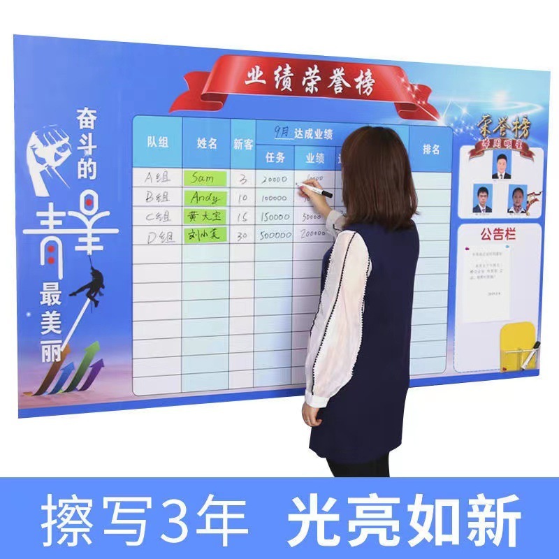 The company's Magnetic Whiteboard Performance List promotion board of the cultural whiteboard wall, waterproof walls, wiping whiteboards.