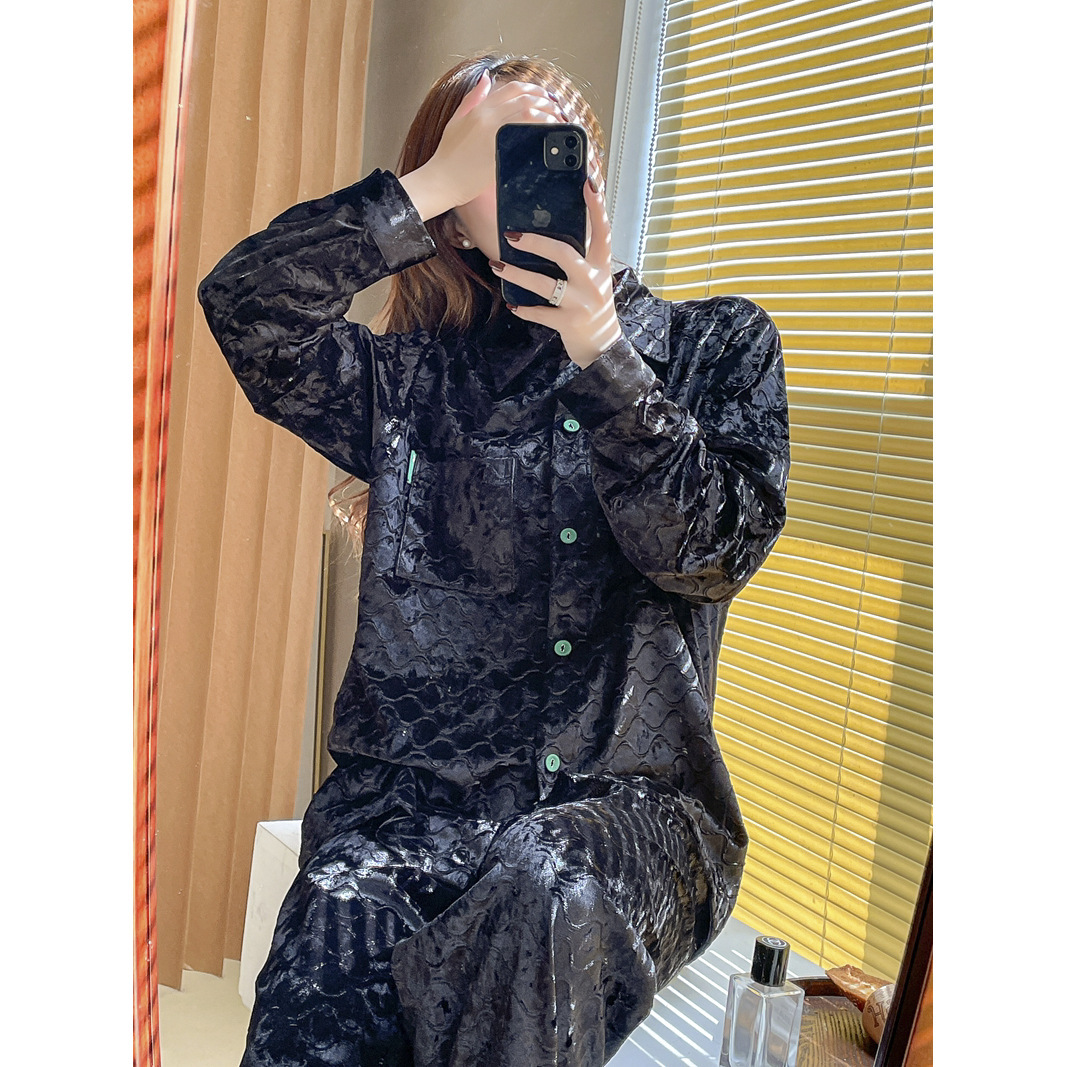 Những tay áo dài pyjama vàng dài trong mùa thu và mùa đông, áo nhung nhung nhung nhung cao cấp