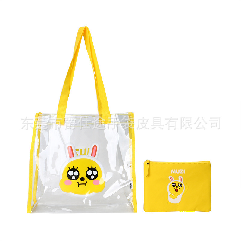 New cartoon PVC handbag, cute green PVC pack, large capacity PVC slash pack.