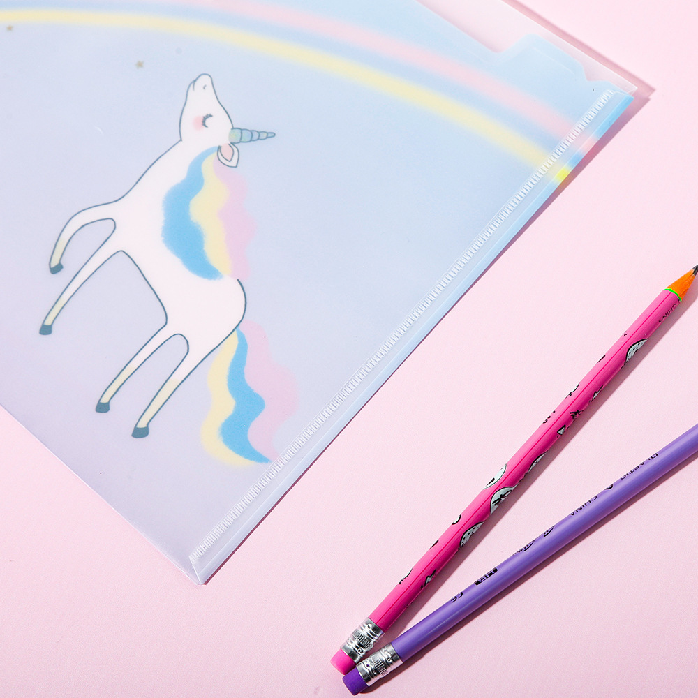 Distribution of unicorn kit A4 student stationery bag and lovely PVC semi-transparent information folders