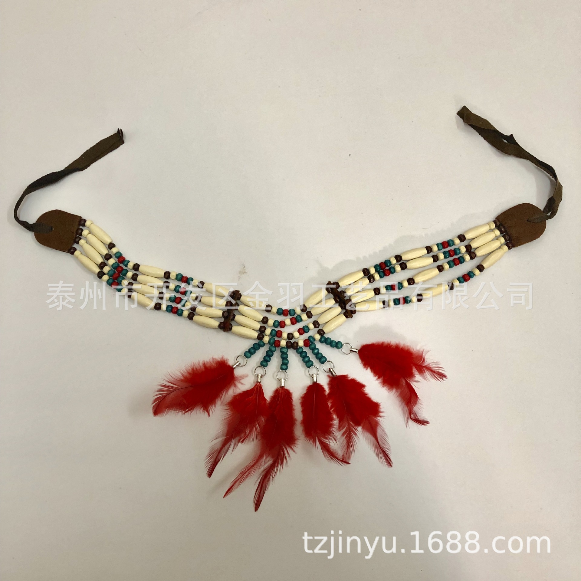 Female Indian necklace, adult size, red cock tail hair.