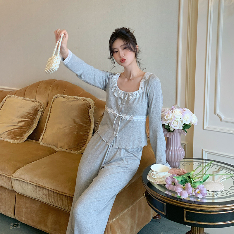 2024 Đồ ngủ Pháp, cotton tươi, dễ thương, dễ thương để mặc quần áo nhà.