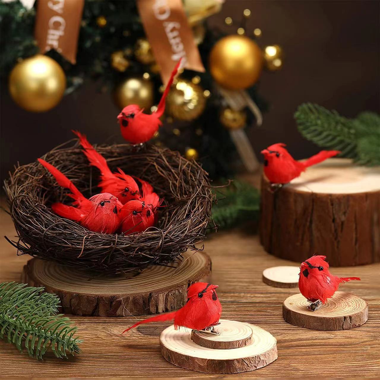 Christmas Decoration Red Bird Snatch mini imitating Red Bird Christmas Tree Decoration.