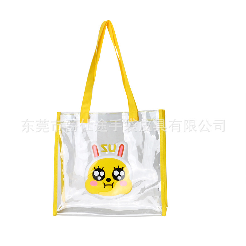 New cartoon PVC handbag, cute green PVC pack, large capacity PVC slash pack.