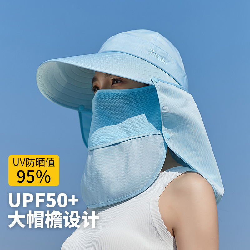 The suncap girl works outside the UV suncap to cover the sunscreen hood.