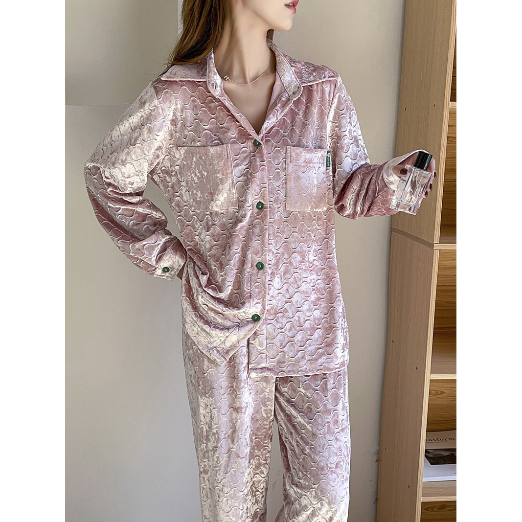 Những tay áo dài pyjama vàng dài trong mùa thu và mùa đông, áo nhung nhung nhung nhung cao cấp