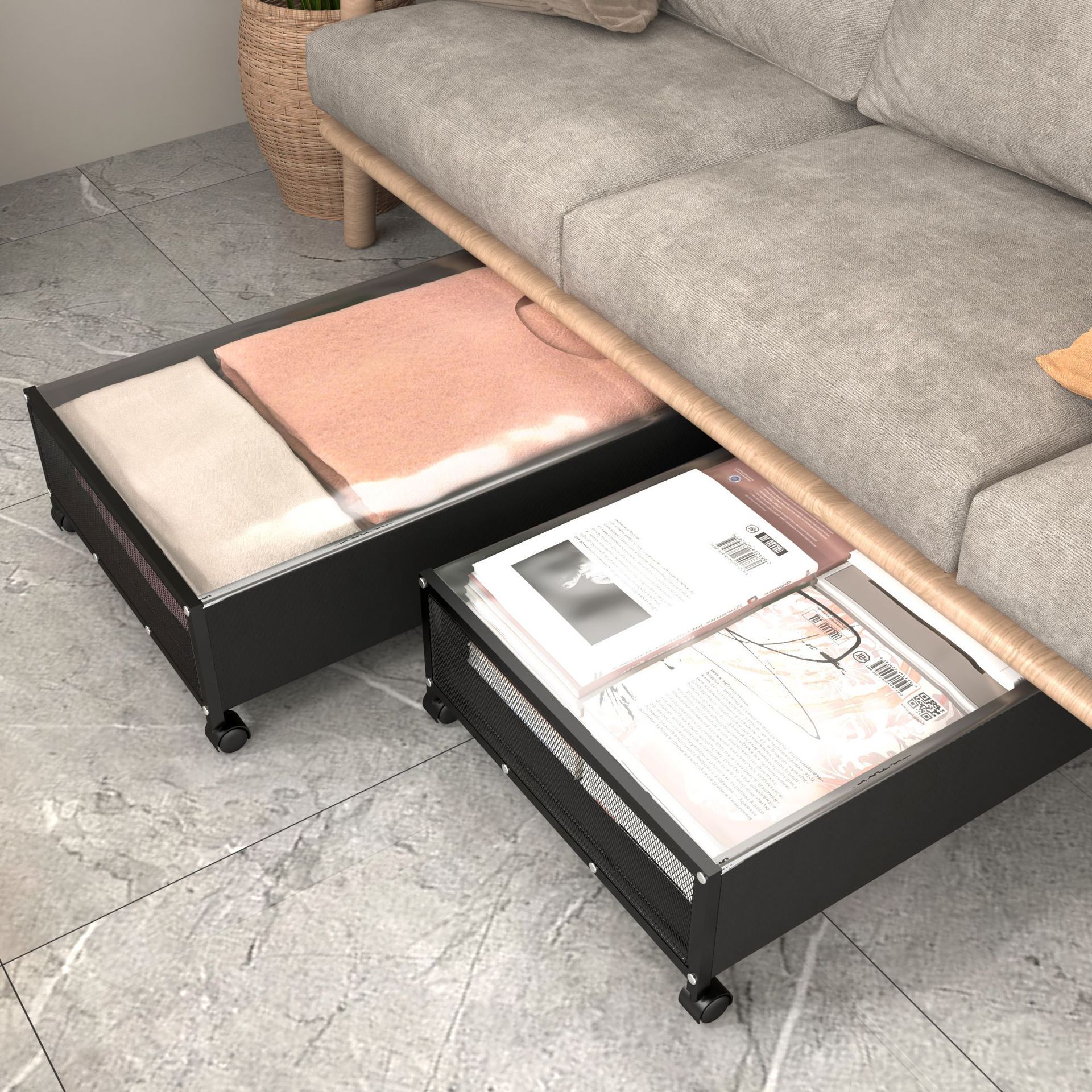 Dưới gầm giường Amazon, một thùng quần áo lót cho việc chống bụi và ban công trong phòng ngủ của sắt.