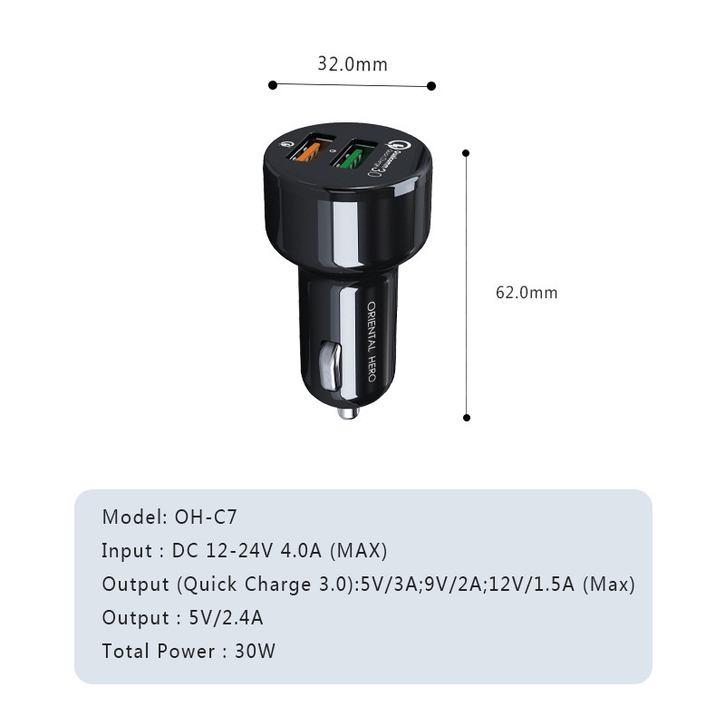 30W 2 lần sạc USB 2.4A sạc xe QC.3.0 để kéo nạp