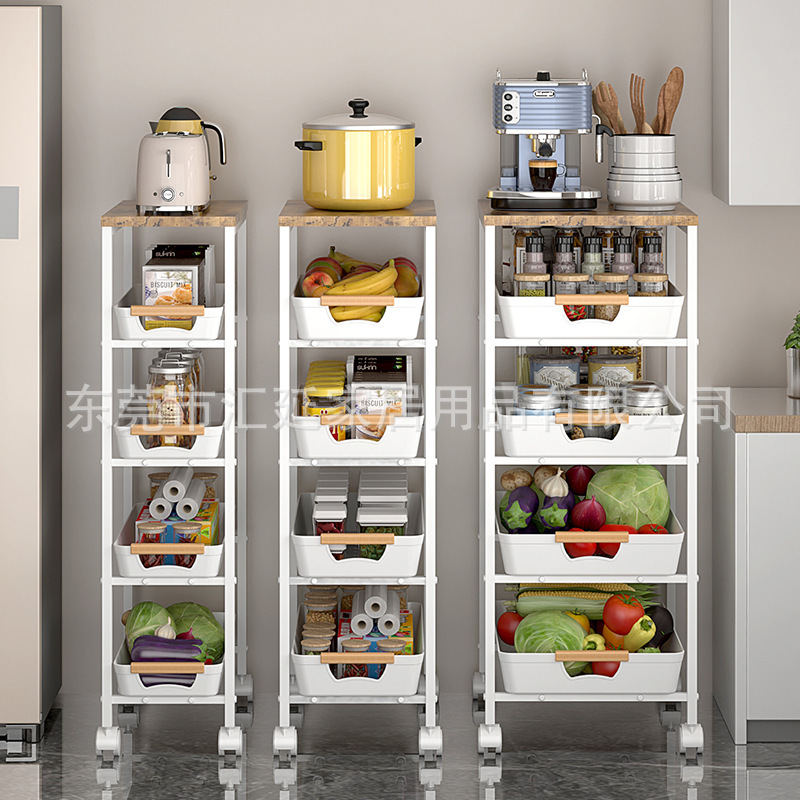 Chuẩn bị nhà bếp mà không có xe đẩy thả hàng cho tủ đựng trái cây và rau quả nhiều tầng.