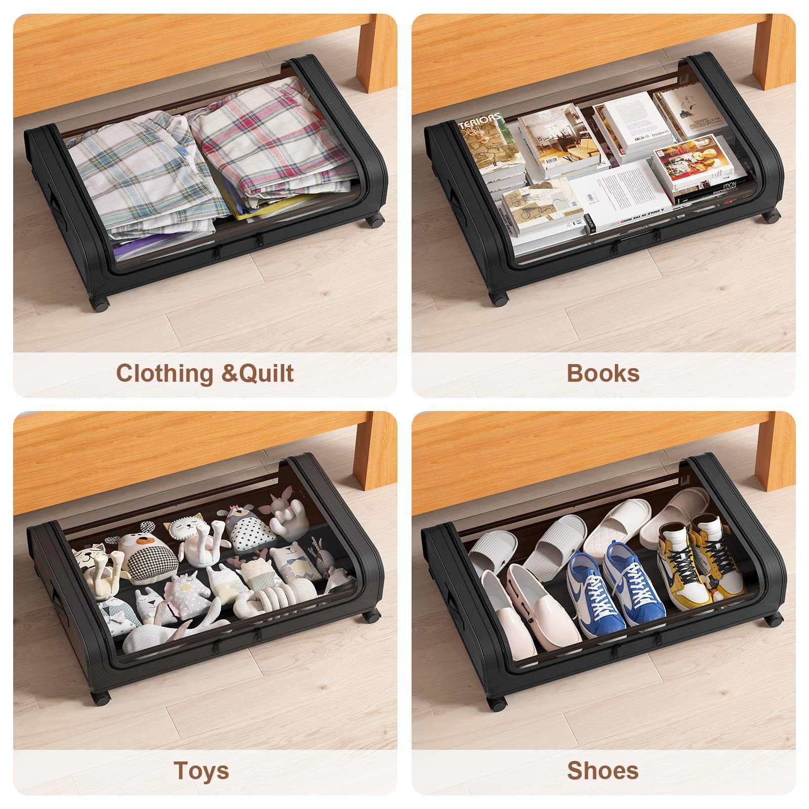 Giường xuyên biên giới Amazon với một bìa trong suốt để xem khăn tắm, giày dép và đồ chơi và thuốc bổ.