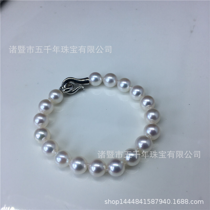 9-10mm of high-quality fresh water pearl bracelets, short-sand 925 silver classic white gift.