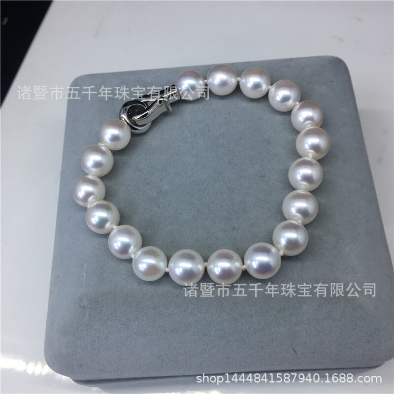 9-10mm of high-quality fresh water pearl bracelets, short-sand 925 silver classic white gift.