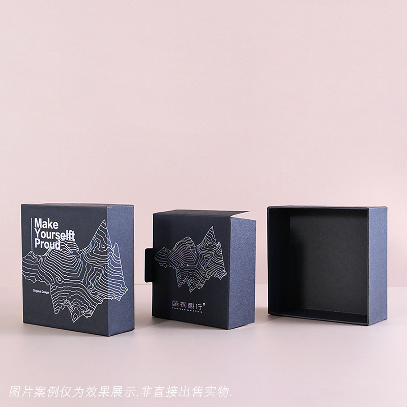 Hộp phù hiệu tùy chỉnh nhà máy, hộp kim bài màu đen, hộp giấy bình phương, hộp gói quà rỗng.