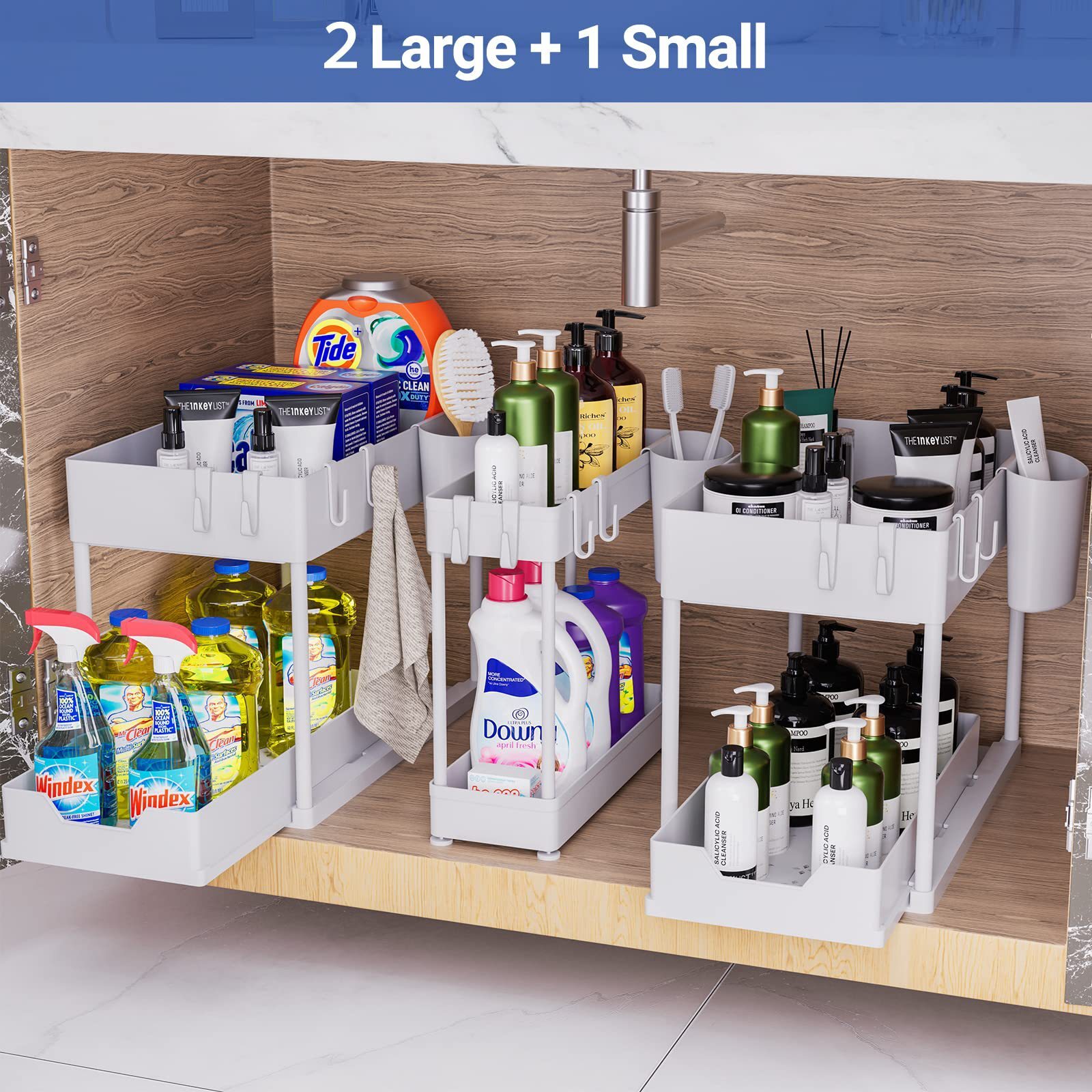 3 đơn vị dưới bồn rửa chén để thu thập kho dưới kệ trong phòng tắm bơm nước