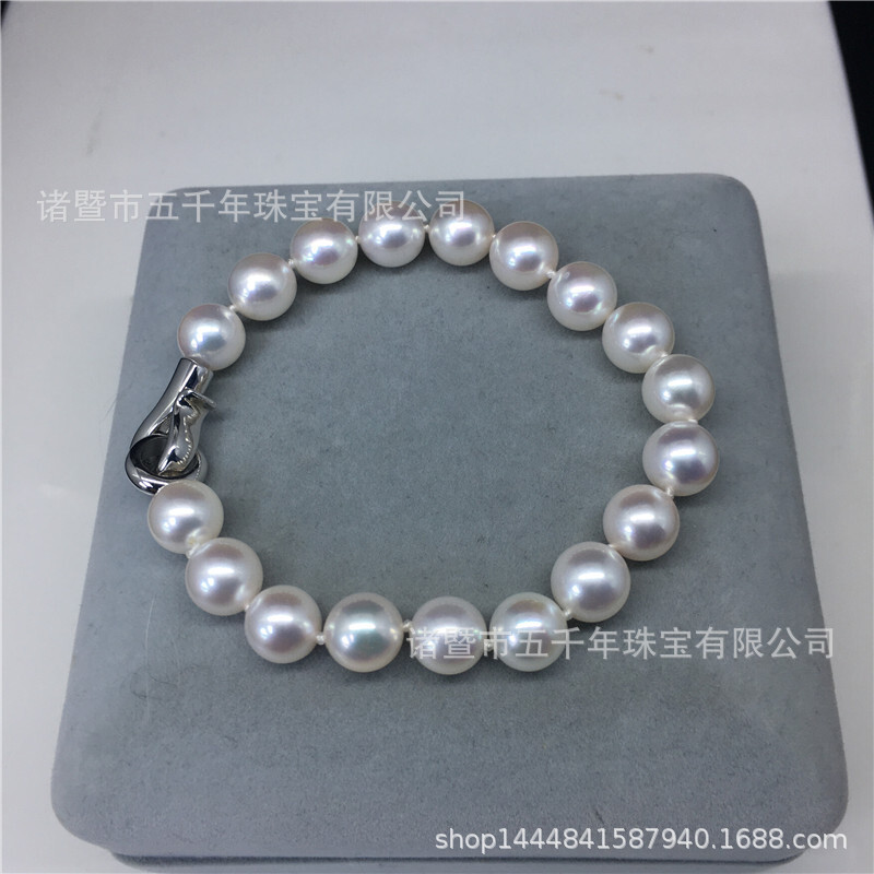 9-10mm of high-quality fresh water pearl bracelets, short-sand 925 silver classic white gift.