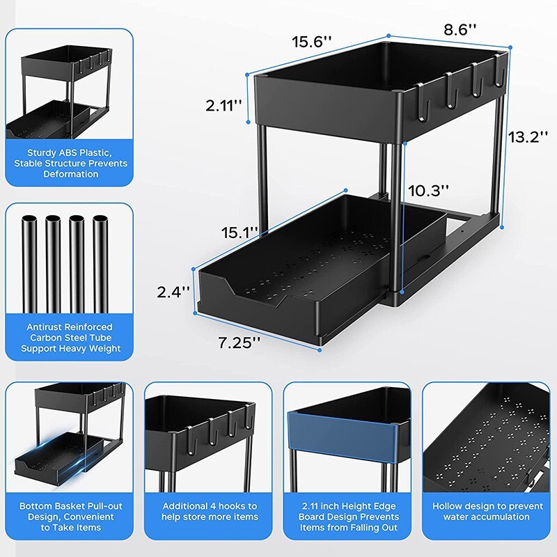 Cái kệ hai tầng Amazon và bồn rửa dưới bếp để trang trí bàn gia vị.