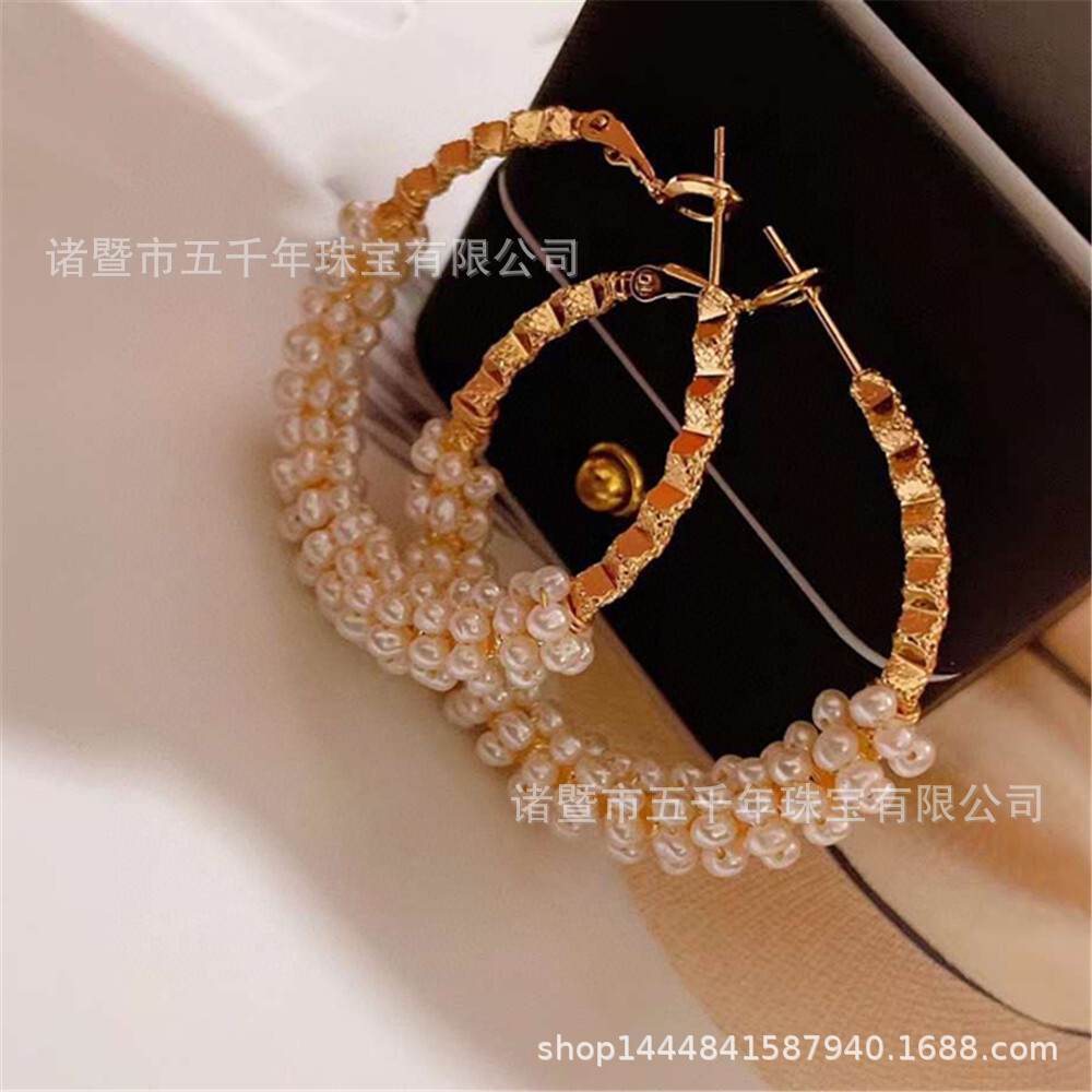 Europe and the United States cross-border new, personal, fresh water pearls exaggerate the big earring, 14-K note gold, earring.