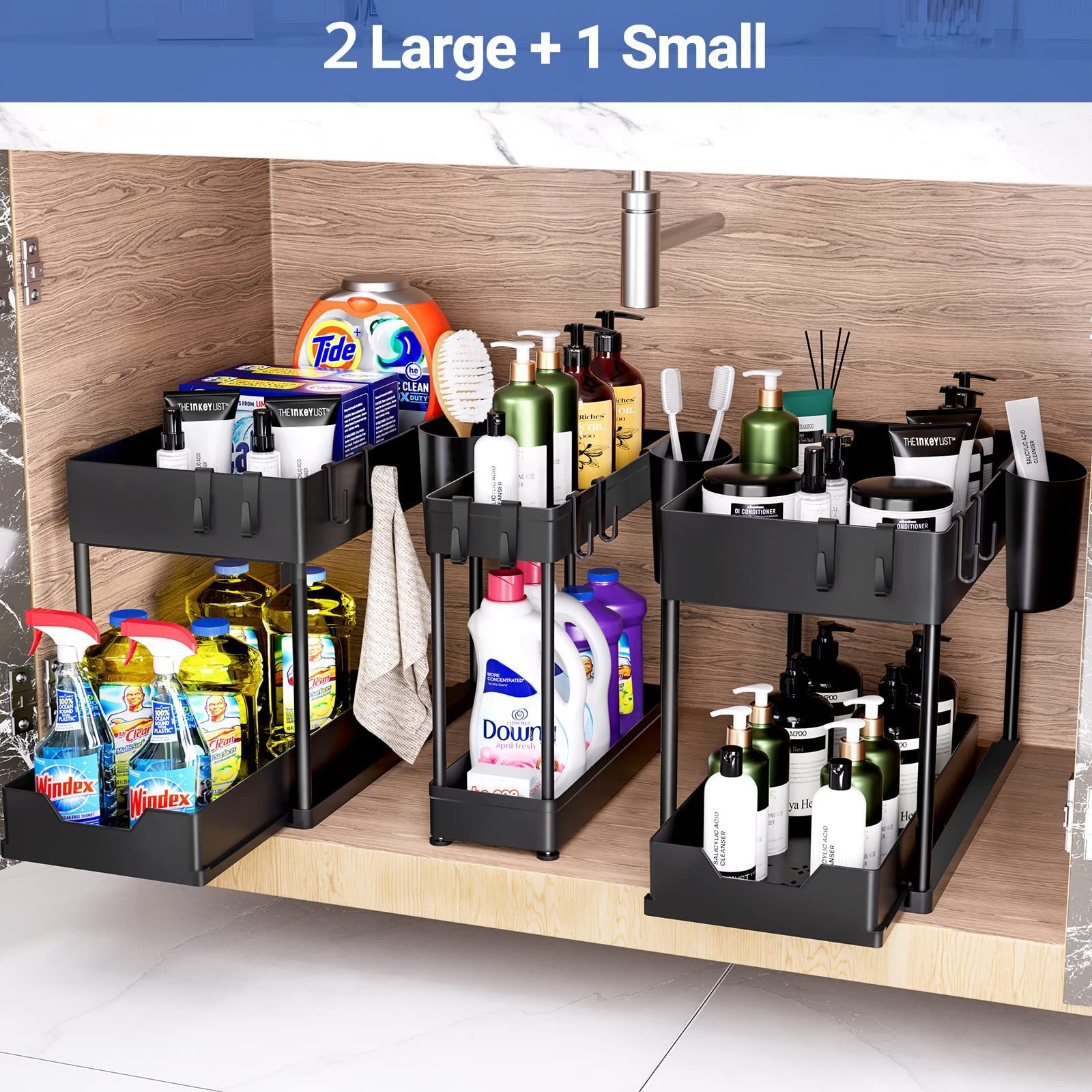 3 đơn vị dưới bồn rửa chén để thu thập kho dưới kệ trong phòng tắm bơm nước