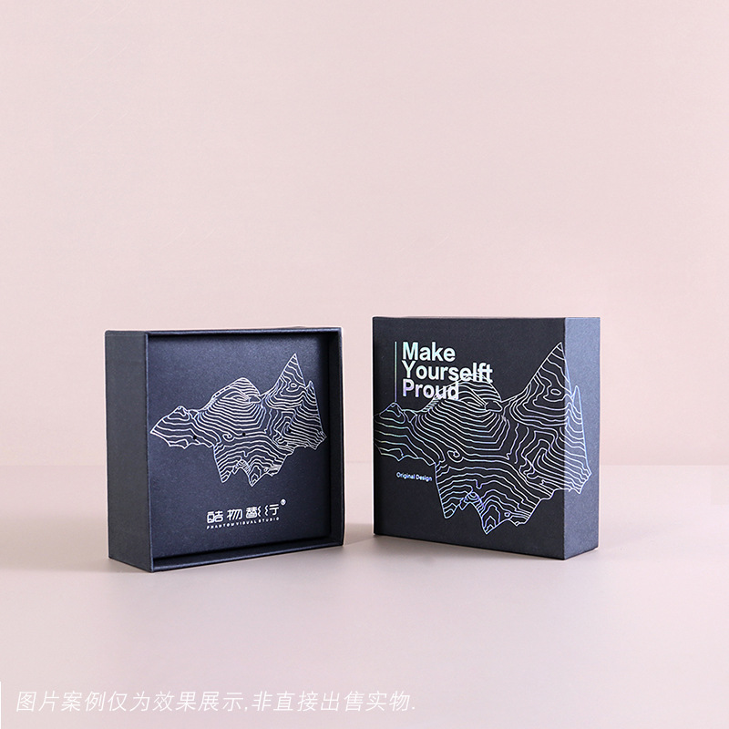 Hộp phù hiệu tùy chỉnh nhà máy, hộp kim bài màu đen, hộp giấy bình phương, hộp gói quà rỗng.