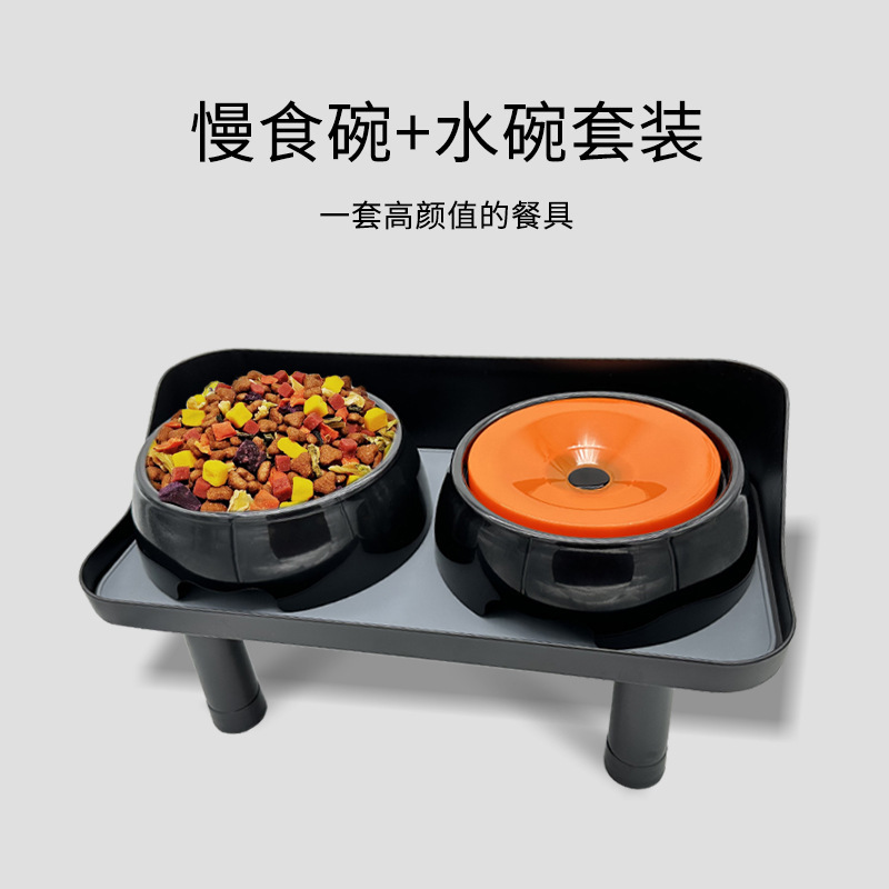 Con chó nuôi làm chậm cái bát, chén đôi, một bàn, bát nước, bảo vệ cổ cao.