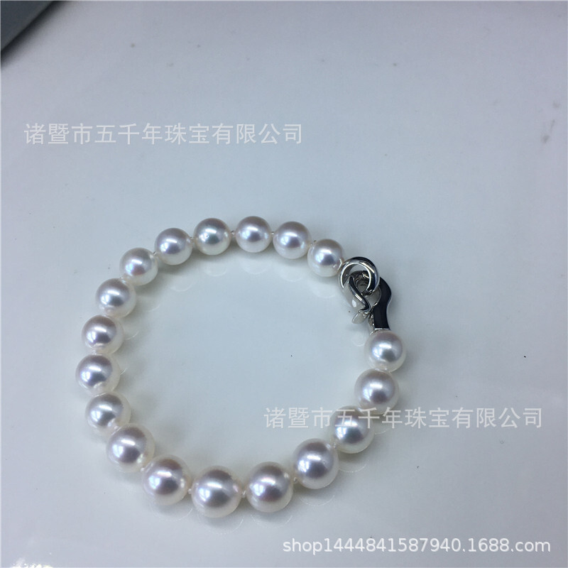 9-10mm of high-quality fresh water pearl bracelets, short-sand 925 silver classic white gift.