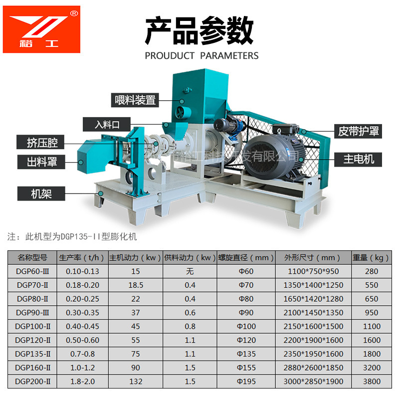 DGP135-||多功能膨化谷物饲料机 棉籽小麦豆粕膨化机狍子狐狸饲料