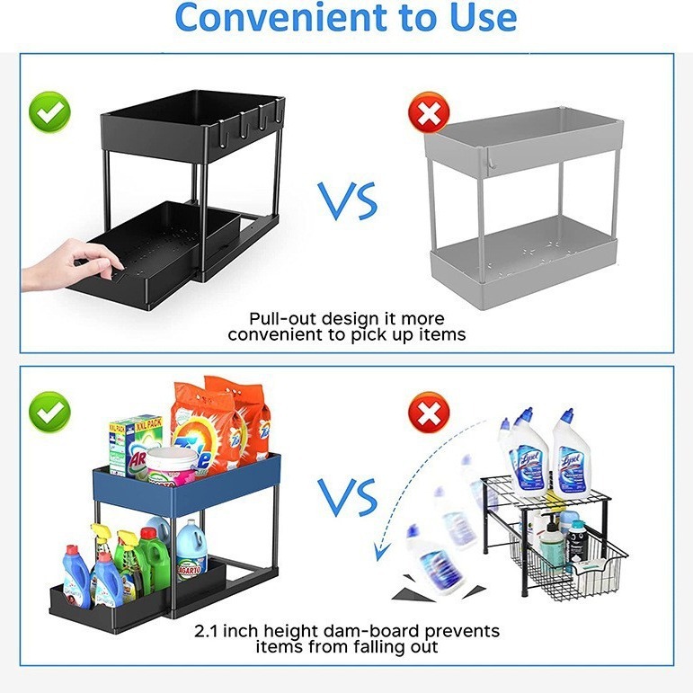 Cái kệ hai tầng Amazon và bồn rửa dưới bếp để trang trí bàn gia vị.