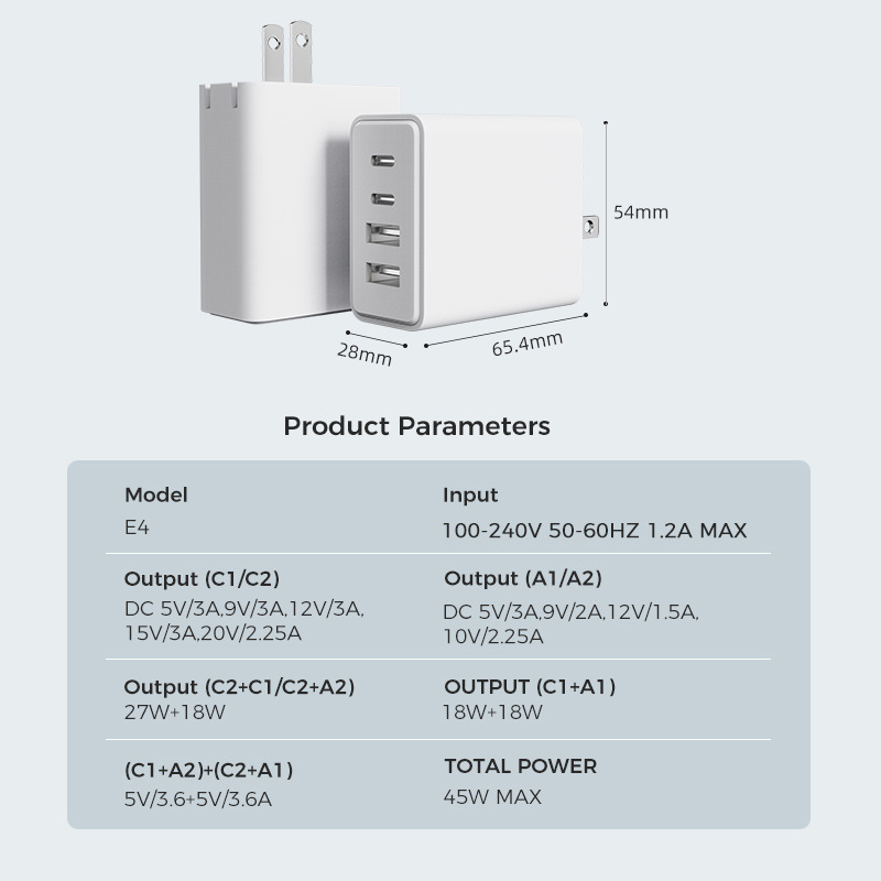 2bA + 2 type C multi-View Head 45W sạc nhanh 4 bộ thích nghi đa chức năng