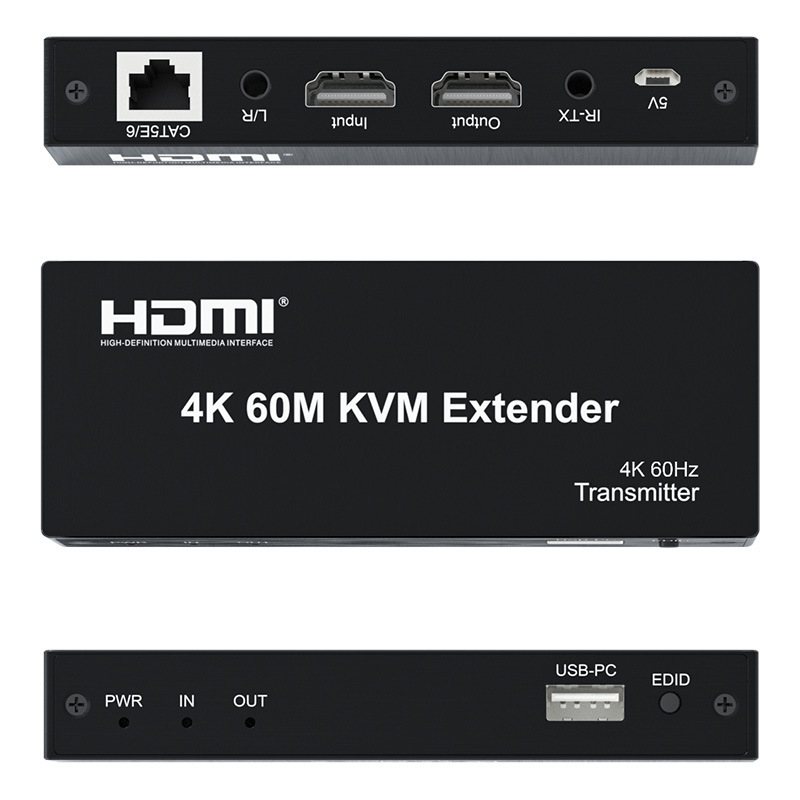 2.0HDMI 60米KVM延长器带音频HDMI转RJ45键盘鼠标同 步传输信号放