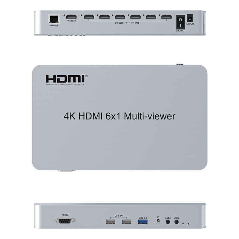 跨境4K HDMI6切1画面分割器 无缝切换器分屏器6*1分割器