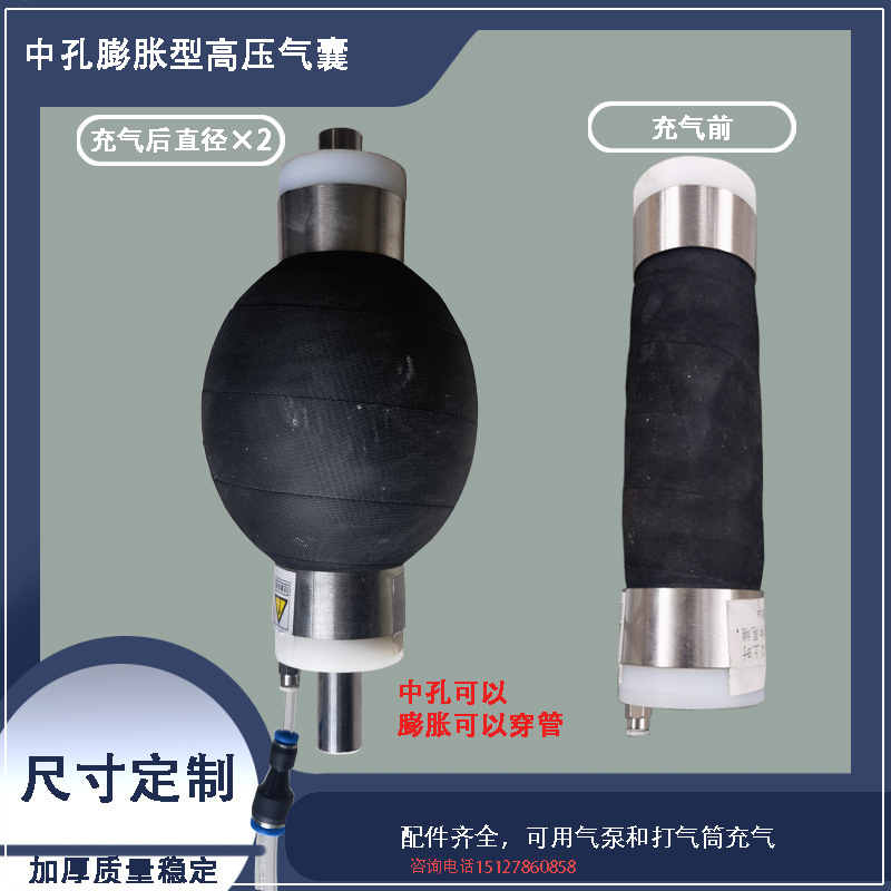 A two-way-inflated airbag ductor with a thick-pumping effect to expand high-pressure rubber cylinder airbag belt